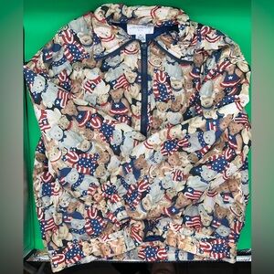 Vintage Women’s Small Jacket 100% Silk. Teddy Bear American Flag 1990s